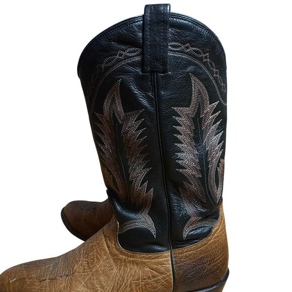 Tony Lama Brown & Black Leather Cowboy Boots Mens 11 D Western Rodeo 6171 - Picture 5 of 10